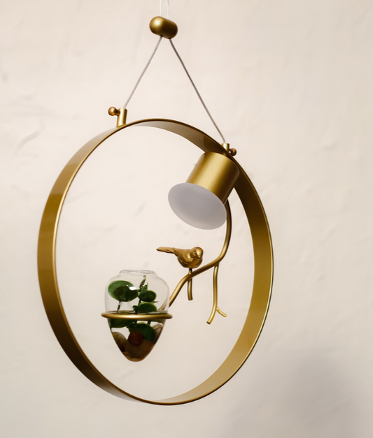 HDC Stylish Gold Metal Hanging Light With Plant Pot Design