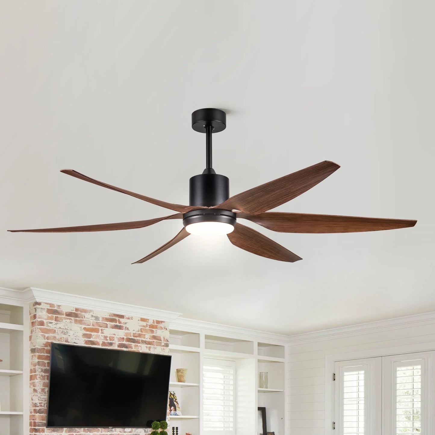 HDC Wooden Blade Ceiling Fan with Integrated LED Light for Bedroom