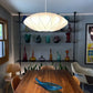 HDC Modern Metal Ceiling Light Geometric Shape Pendant Lamp with Silk Shade for Living Room