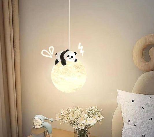 Hdc Adorable Panda Moon Creative Kids Bedroom Ceiling Lamp with Soft Warm Glow Pendant Light