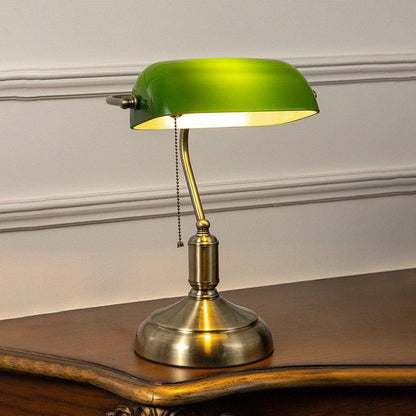 Hdc Retro Home Classic Green/White Bankers Table Lamp with Glass Shade and Brass Base