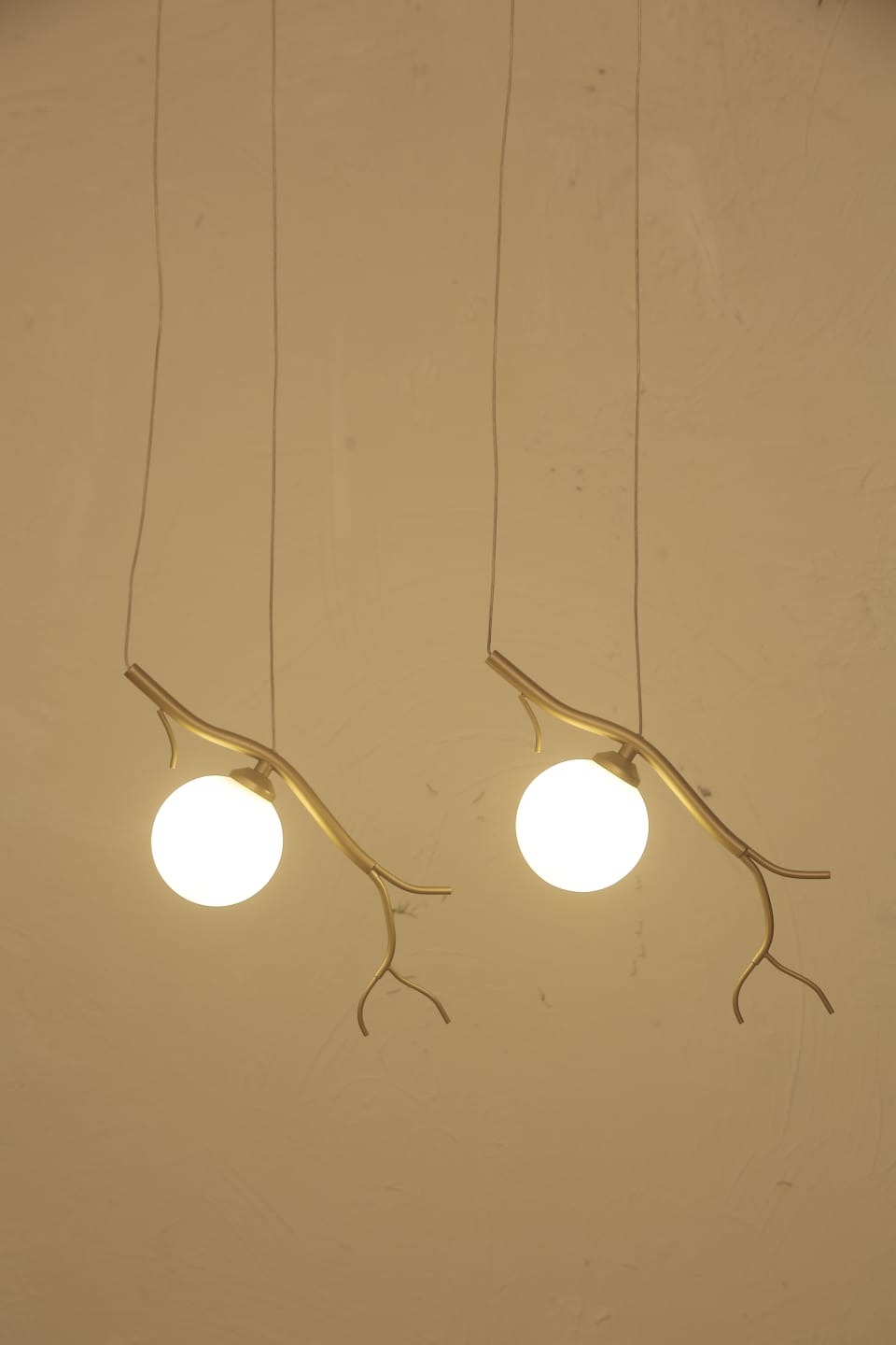 HDC Golden Branch Globe Pendant Artistic Nature Inspired Metal & Glass Hanging Light