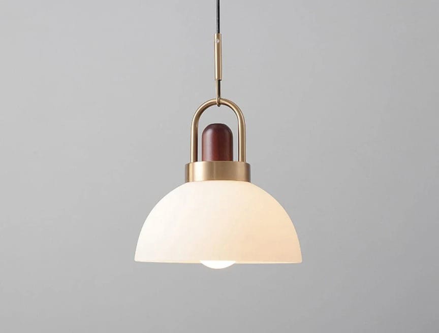 HDC Modern Premium White Dome Shade with Golden Metal Accent Elegant DecorativeGlass Pendant Light for Bedroom, Living Room