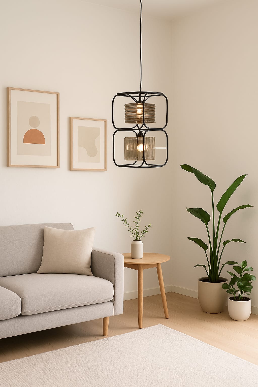 HDC Modern Black Metal Quad-Frame Dual Glass LED Pendant Hanging Lamp