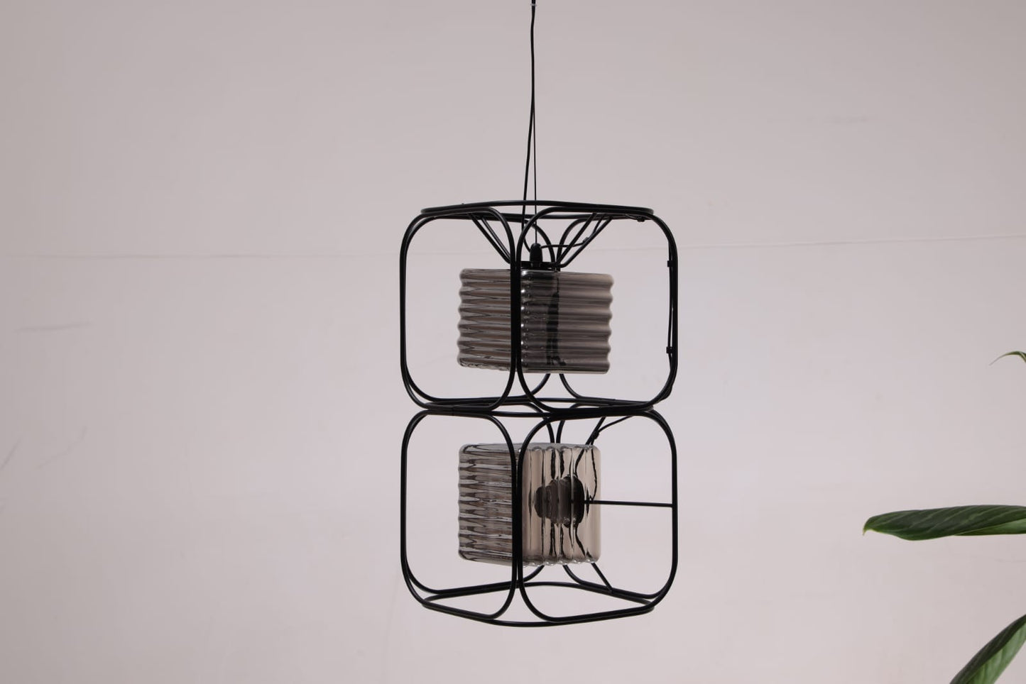 HDC Modern Black Metal Quad-Frame Dual Glass LED Pendant Hanging Lamp