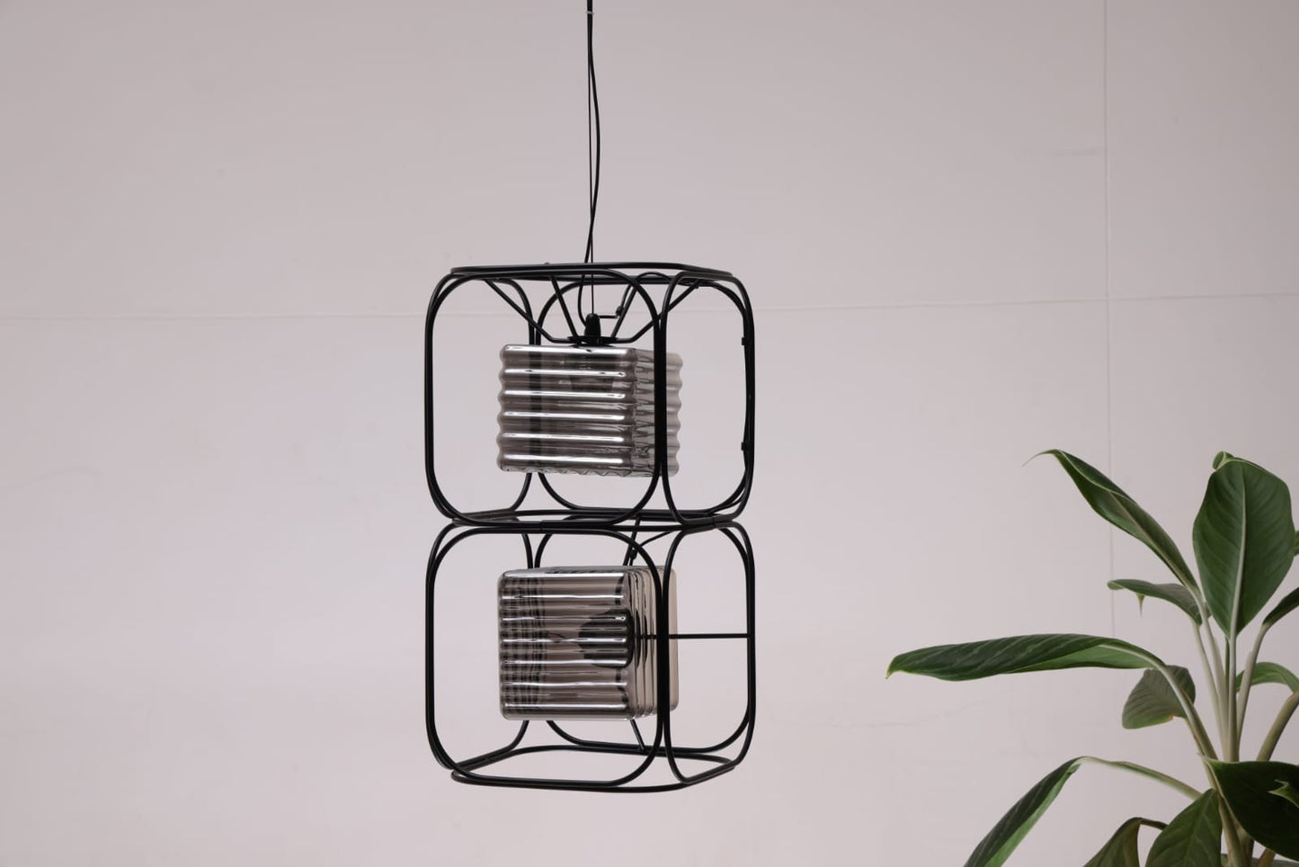 HDC Modern Black Metal Quad-Frame Dual Glass LED Pendant Hanging Lamp
