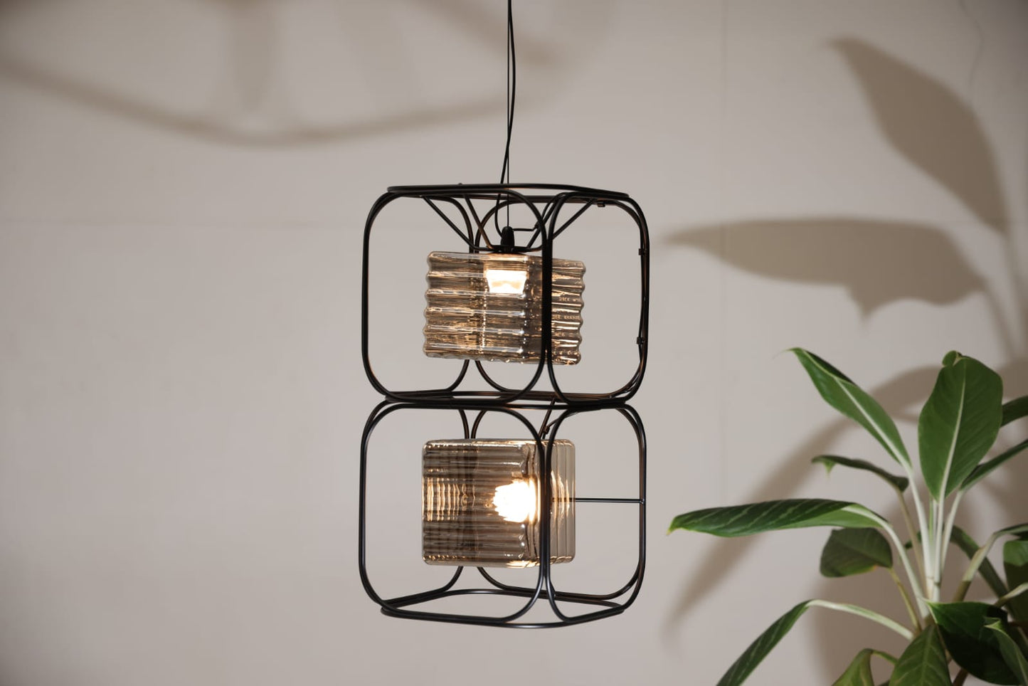 HDC Modern Black Metal Quad-Frame Dual Glass LED Pendant Hanging Lamp