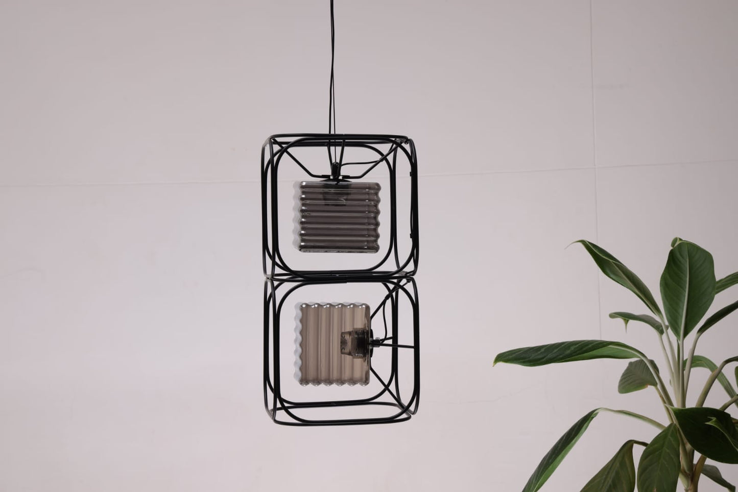 HDC Modern Black Metal Quad-Frame Dual Glass LED Pendant Hanging Lamp