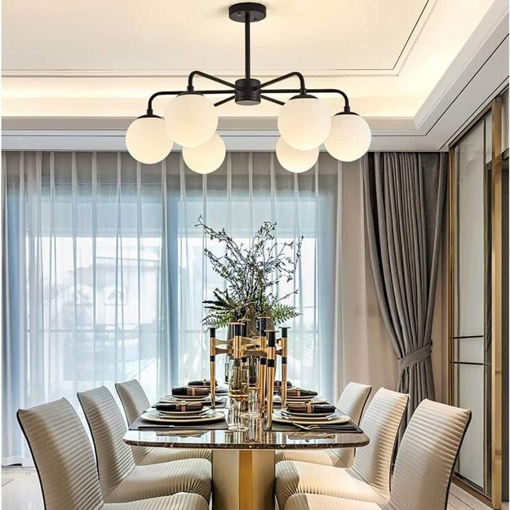 HDC Modern 6-Head Black Metal Frame Frosted Globe Chandelier