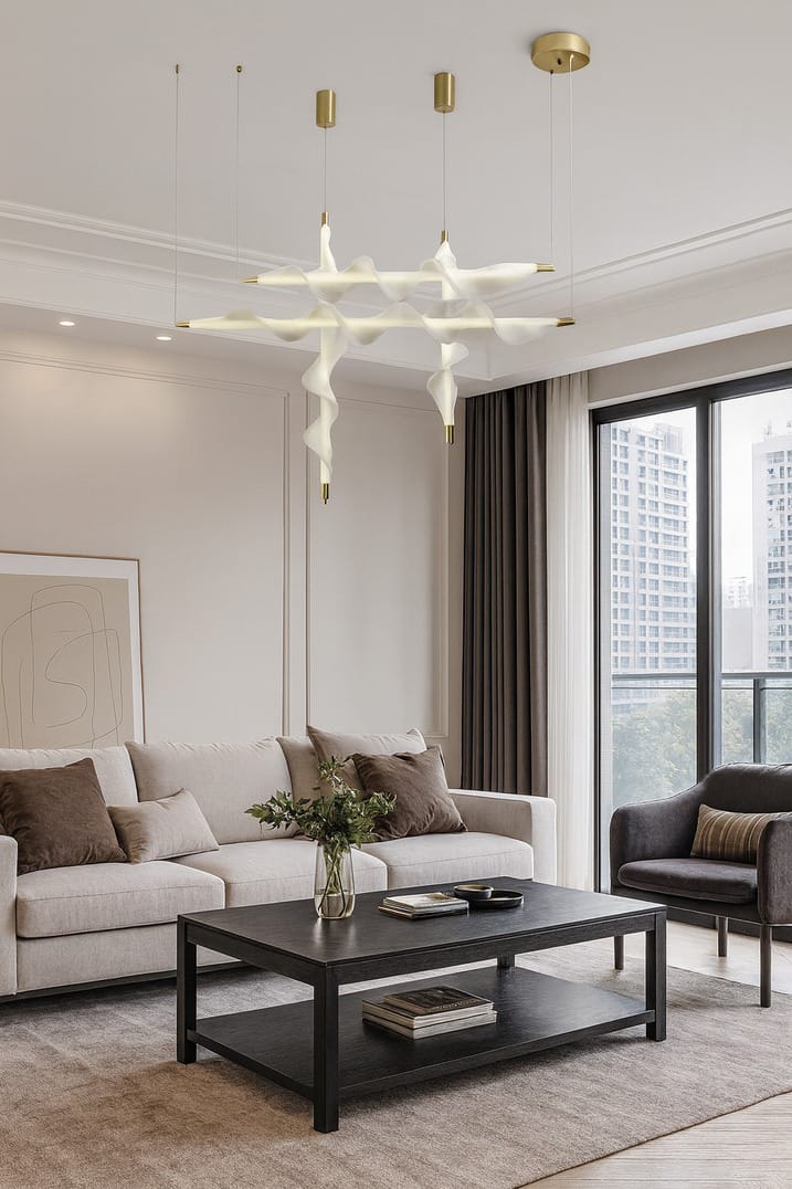 HDC Sculpted Origami Branch Luxury White Acrylic LED Hanging Light Chandelier for Living & Dining Spaces