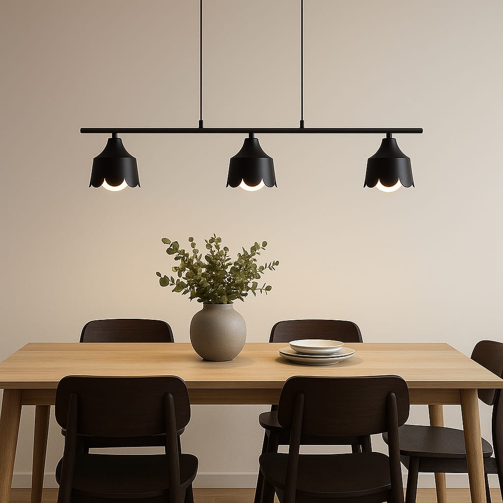 HDC Modern Petal-Shade 3-Head Linear Chandelier Light For Living Room, Dining Spaces