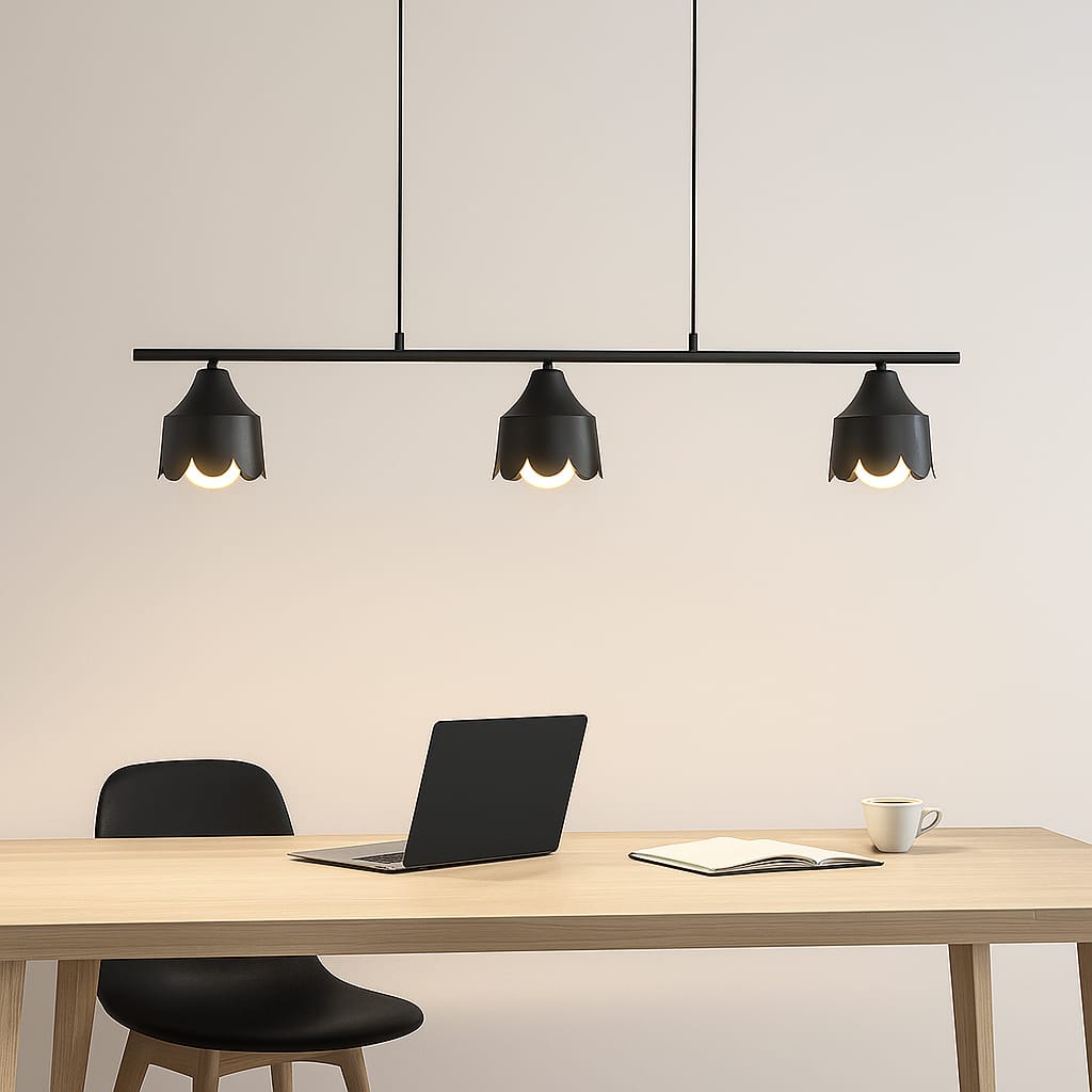 HDC Modern Petal-Shade 3-Head Linear Chandelier Light For Living Room, Dining Spaces