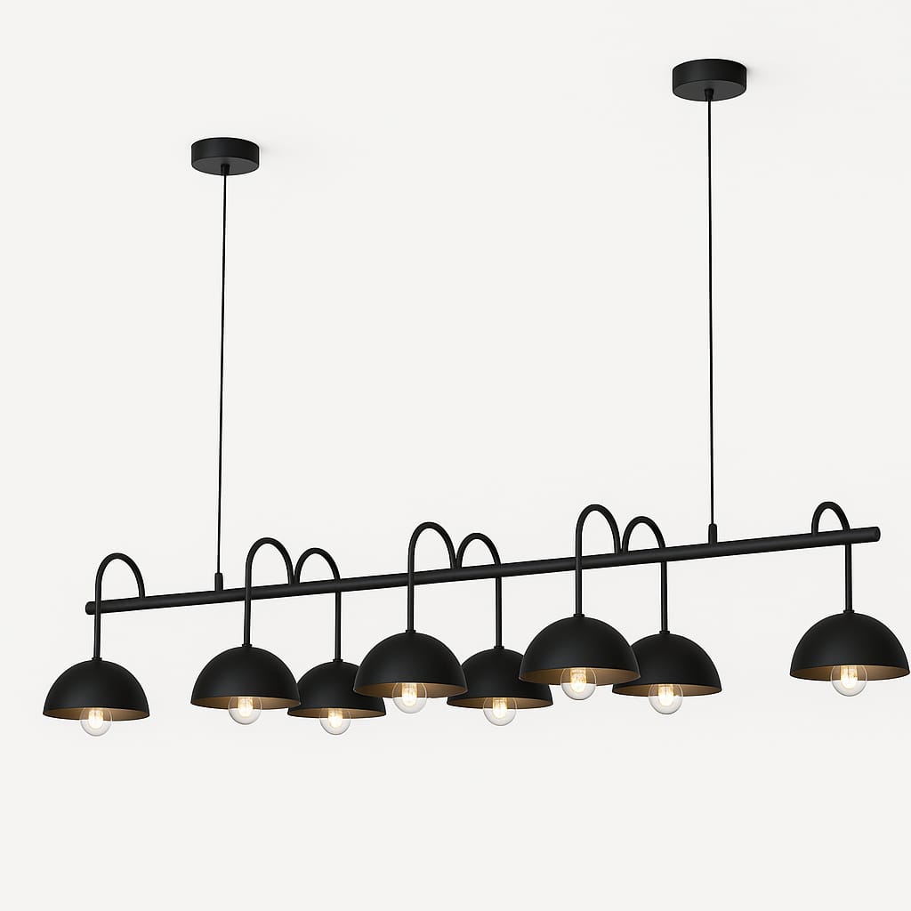 HDC 1200mm Black Linear Dome 8-Light Modern Dining Chandelier