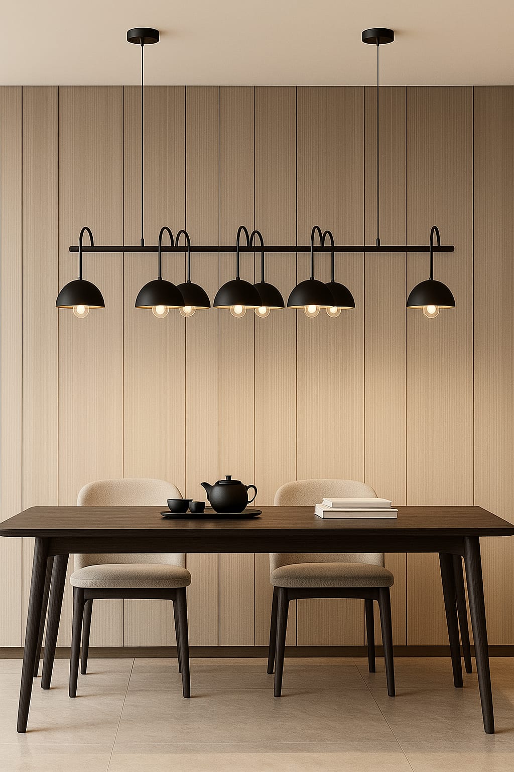 HDC 1200mm Black Linear Dome 8-Light Modern Dining Chandelier