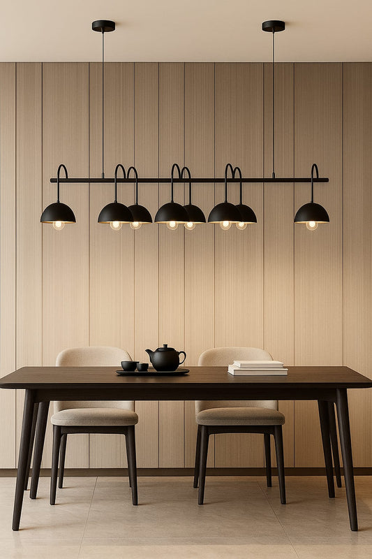 HDC 1200mm Black Linear Dome 8-Light Modern Dining Chandelier