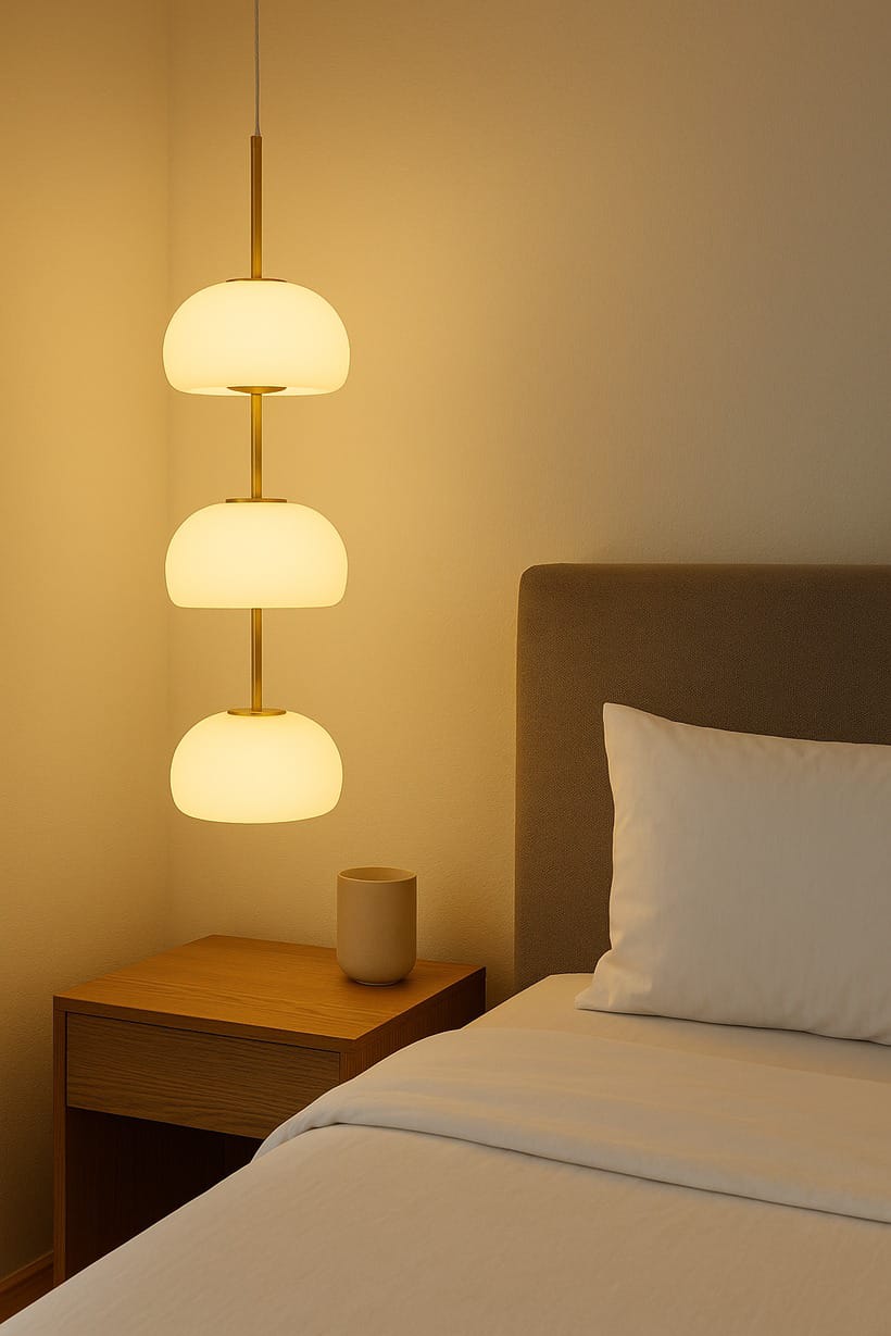 HDC Luxe White & Gold Modern Ambient Triple Dome Glass Pendant Hanging Light