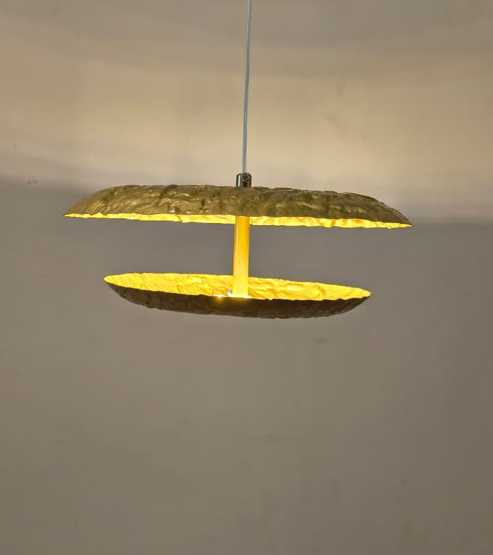 HDC Textured Metal Dual-Dome Golden Pendant Hanging Lamp