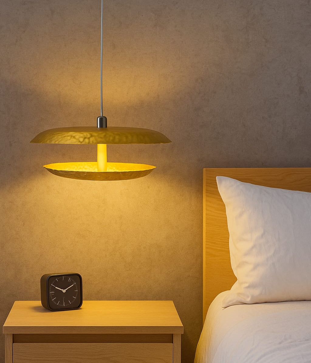 HDC Textured Metal Dual-Dome Golden Pendant Hanging Lamp