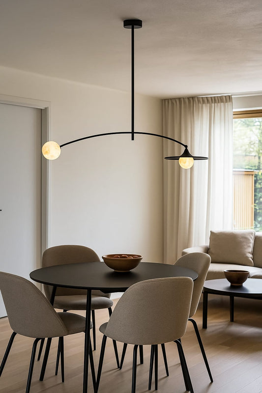 HDC Arc Glow 2-Light Black Metal with G9 Marble Glass Shades Modern Linear Chandelier For Living Room