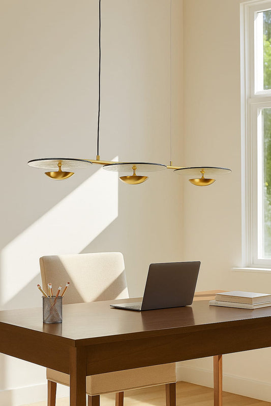 HDC 1200mm Trilium Glide White Acrylic Leaf Pattern with Golden Accents LED Linear Chandelier For Living Room