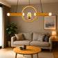 HDC 950mm Wooden Ring Pendant Light with Glass Center Decor Linear LED Hanging Lamp for Dining Table, Living Room & Restaurants