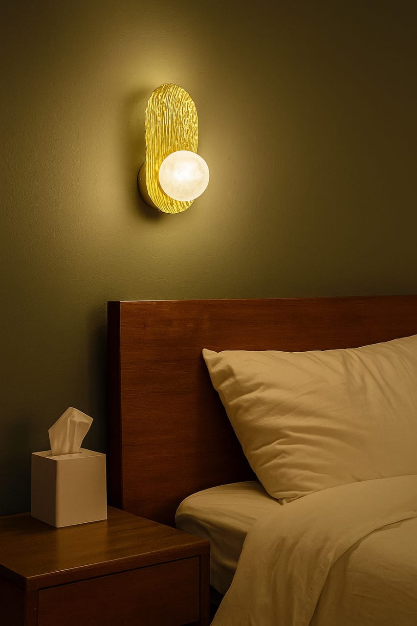 HDC Aurelia Textured Gold Wall Light with Frosted Globe Metal Wall Sconce for Bedroom, Living Room & Hallway
