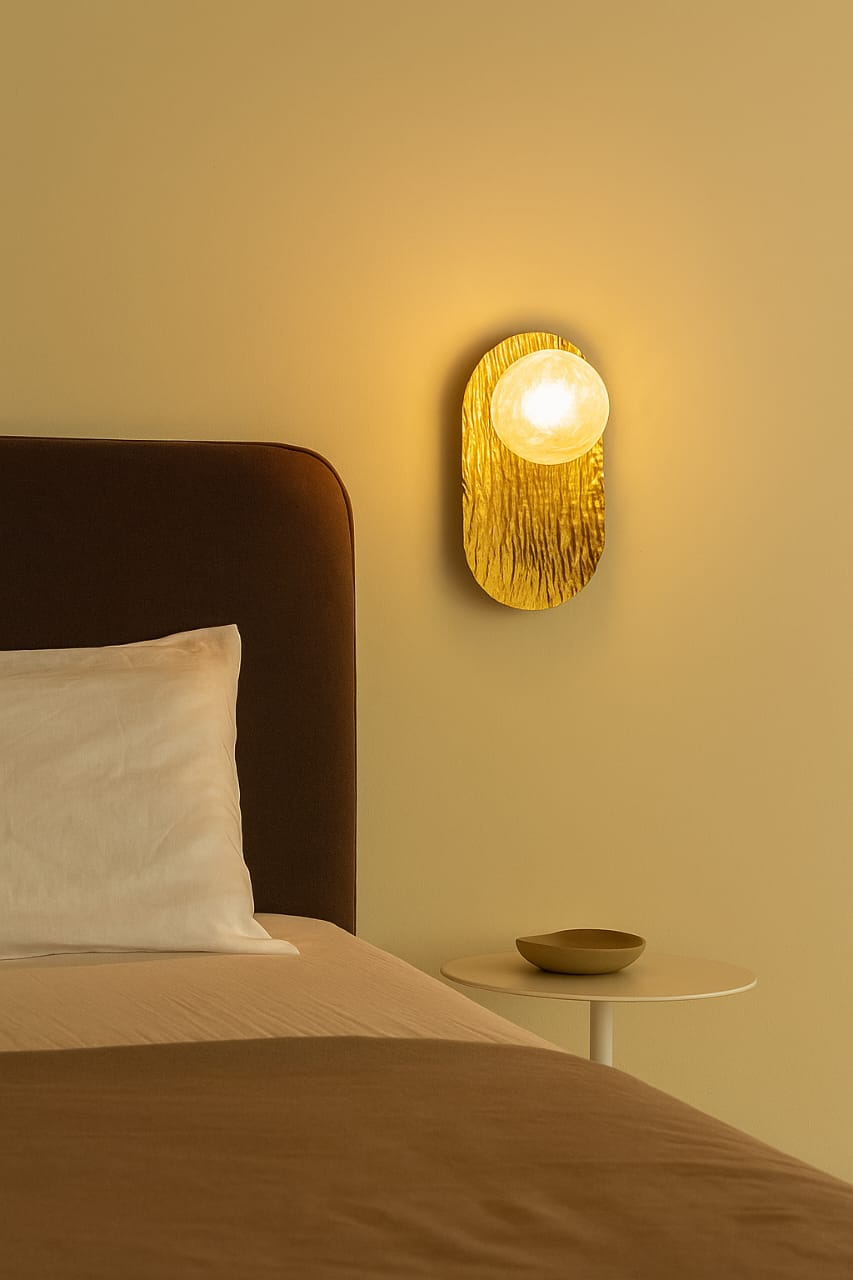 HDC Aurelia Textured Gold Wall Light with Frosted Globe Metal Wall Sconce for Bedroom, Living Room & Hallway