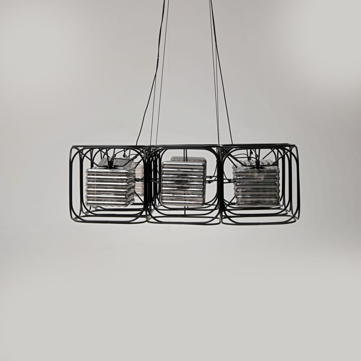 HDC 6-Light Metal & Textured Glass Luxe Cage-Frame Cluster Chandelier For Living Room