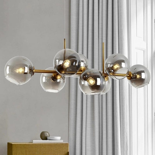 HDC Modern 8-Light Golden Smoke Glass Globe Chandelier for Living Room, Dining Area