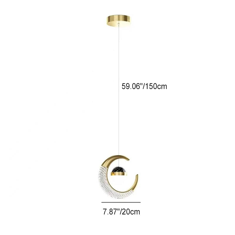 HDC Crystal Crescent Moon Star-Glow Effect Hanging LED Pendant For Modern Bedroom & Living Room Decorative Light