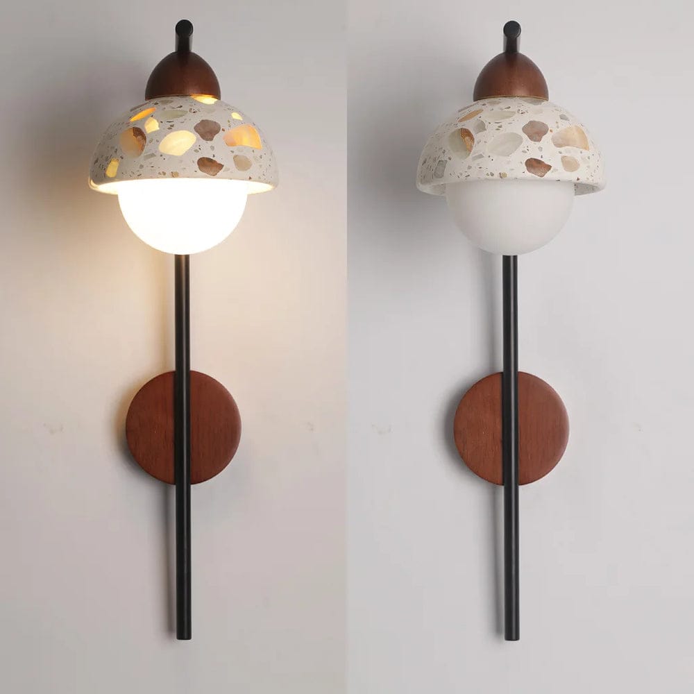 HDC Japanese Minimalist Stone Wall Light with Curved Metal Arm for Bedroom & Living Room