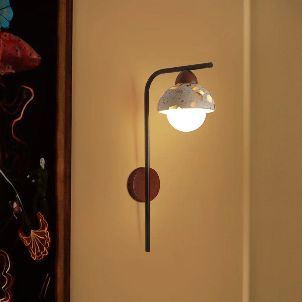 HDC Japanese Minimalist Stone Wall Light with Curved Metal Arm for Bedroom & Living Room