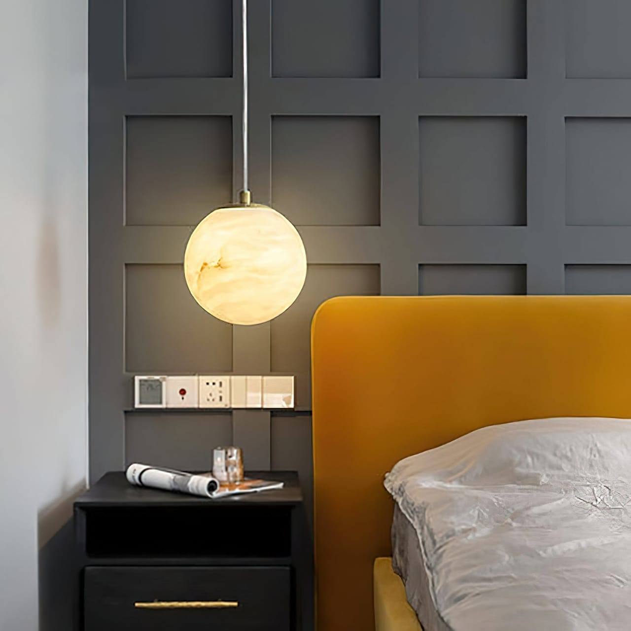 HDC Luxury Natural Stone Globe Pendant Light for Living Room, Bedroom & Dining Area