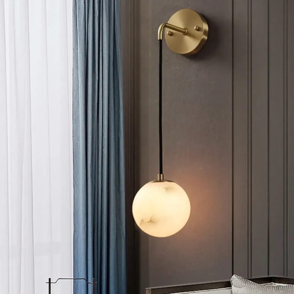 Hdc Luxury Marble Finish Globe Wall Light with Brass Finish For Living Room, Bedroom