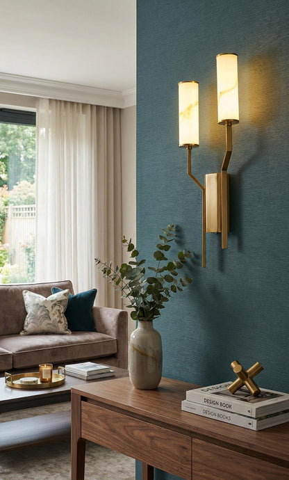 HDC Luxury Dual Cylinder Marble LED Wall Light for Living Room