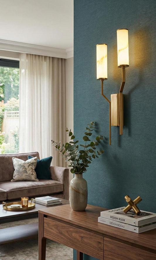 HDC Luxury Dual Cylinder Marble LED Wall Light for Living Room