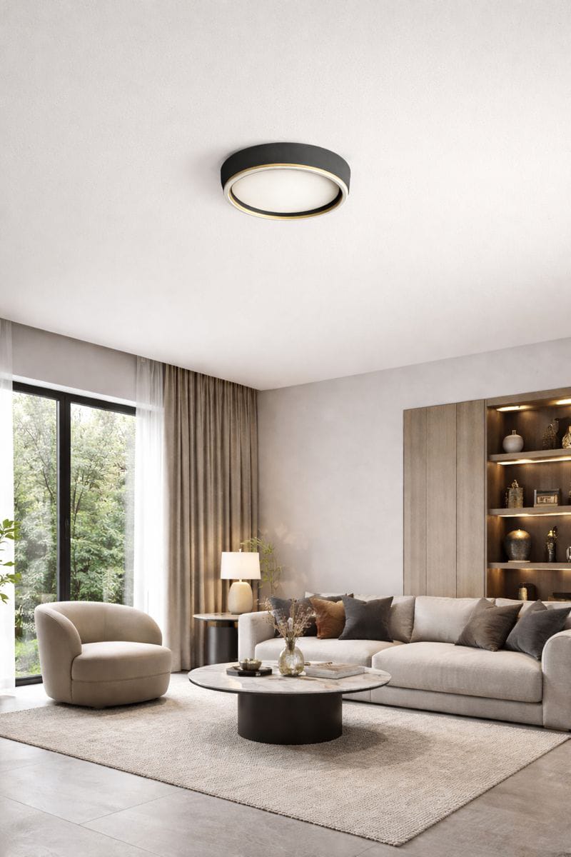 HDC Modern Round Flush Mount Grey & Gold LED Surface Ceiling Light for Living Room