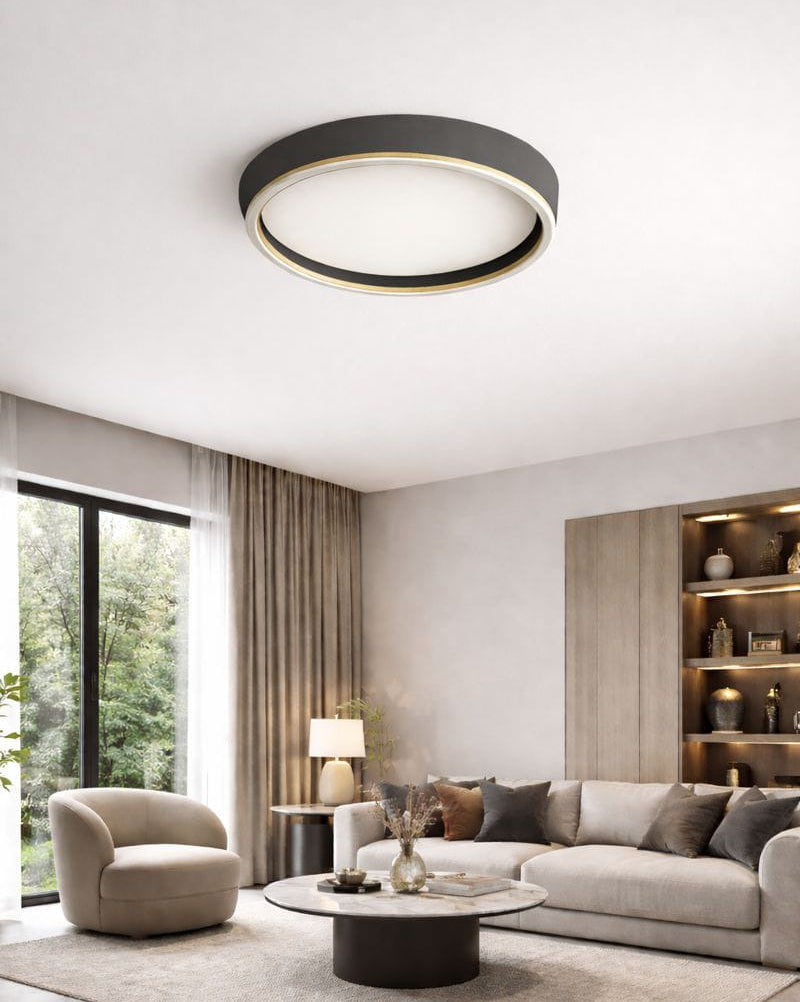 HDC Modern Round Flush Mount Grey & Gold LED Surface Ceiling Light for Living Room