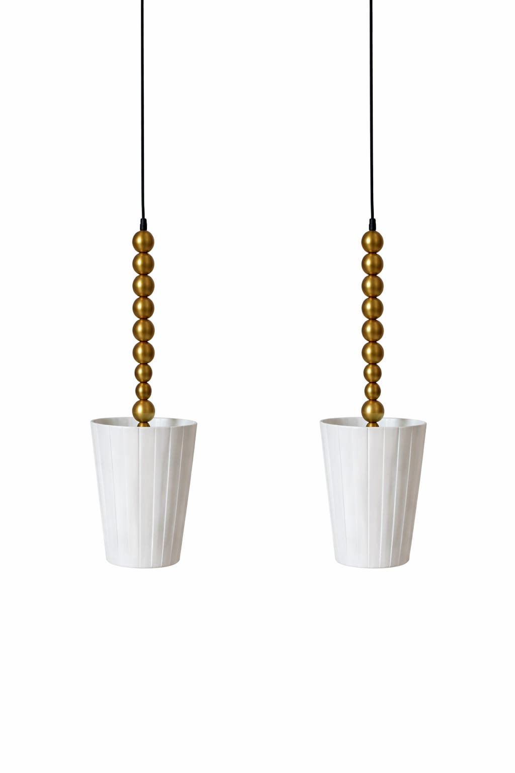 HDC Modern Gold Beaded Pendant Light with White Fluted Shade for Dining, Kitchen & Living Spaces