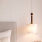 HDC Premium Ribbed Glass Pendant Light with Wooden Accent for Bedroom & Living Spaces