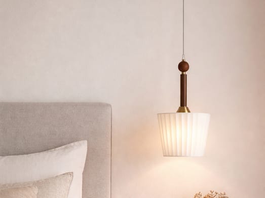 HDC Premium Ribbed Glass Pendant Light with Wooden Accent for Bedroom & Living Spaces