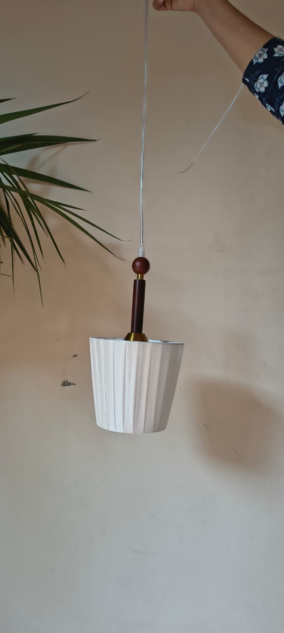 HDC Premium Ribbed Glass Pendant Light with Wooden Accent for Bedroom & Living Spaces