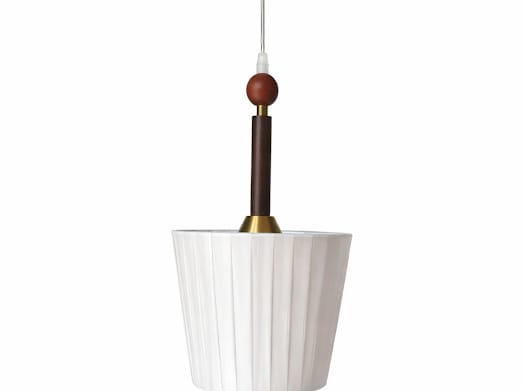 HDC Premium Ribbed Glass Pendant Light with Wooden Accent for Bedroom & Living Spaces