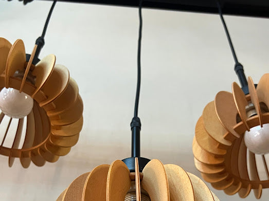 HDC 5 Lights Premium Wooden Dome Pendant Light for Dining & Living Spaces