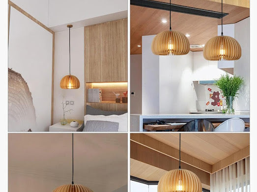 HDC 5 Lights Premium Wooden Dome Pendant Light for Dining & Living Spaces