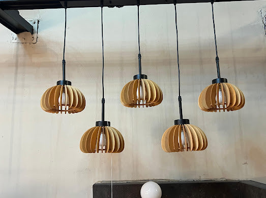 HDC 5 Lights Premium Wooden Dome Pendant Light for Dining & Living Spaces