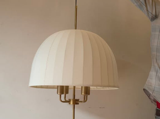 HDC Premium Cream/Golden Fabric Dome Pendant Light for Bedroom