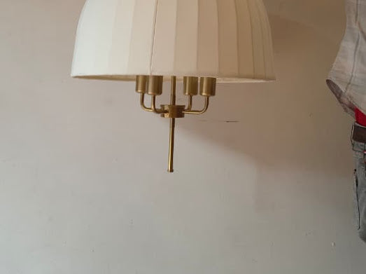 HDC Premium Cream/Golden Fabric Dome Pendant Light for Bedroom