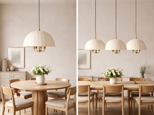 HDC Premium Cream/Golden Fabric Dome Pendant Light for Bedroom