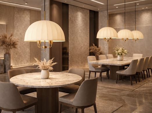 HDC Premium Cream/Golden Fabric Dome Pendant Light for Bedroom